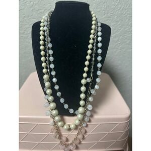 NWT Talbots Pink & Pearl Bead Layered Necklace Gold Tone Toggle Clasp Statement